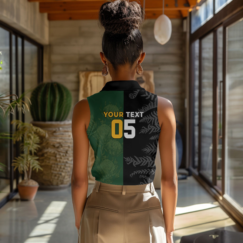 Custom South Africa And New Zealand Women Sleeveless Polo Shirt Springboks And Kiwis Rugby Rivalry