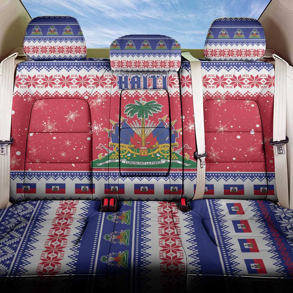 Afro Haiti Christmas Back Car Seat Cover Coat Of Arms Jwaye Nwel - African Pride