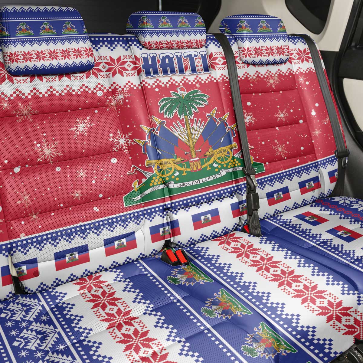 Afro Haiti Christmas Back Car Seat Cover Coat Of Arms Jwaye Nwel - African Pride