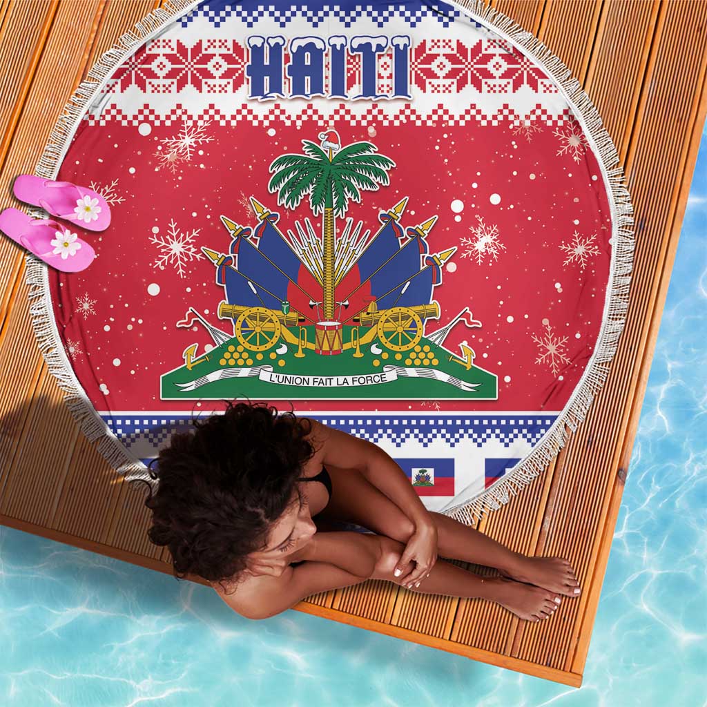 Afro Haiti Christmas Beach Blanket Coat Of Arms Jwaye Nwel - African Pride
