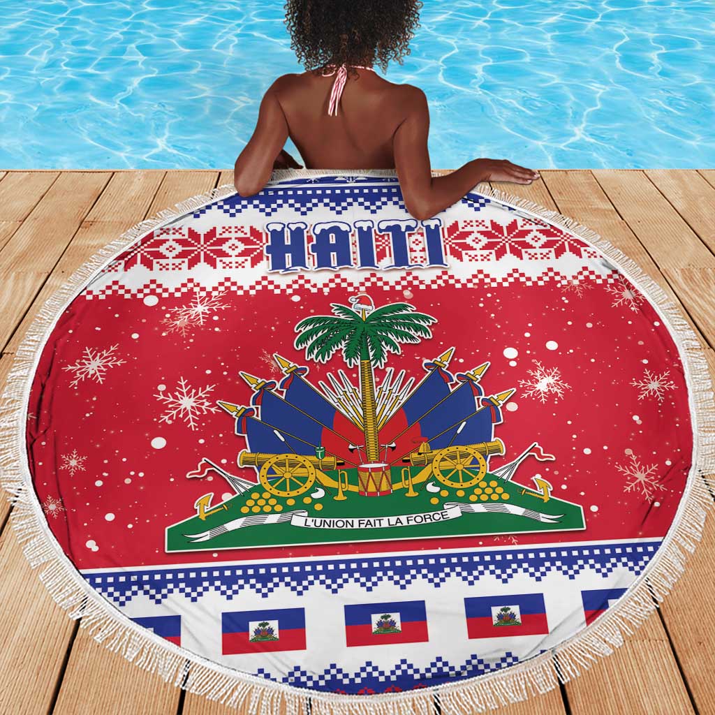 Afro Haiti Christmas Beach Blanket Coat Of Arms Jwaye Nwel - African Pride
