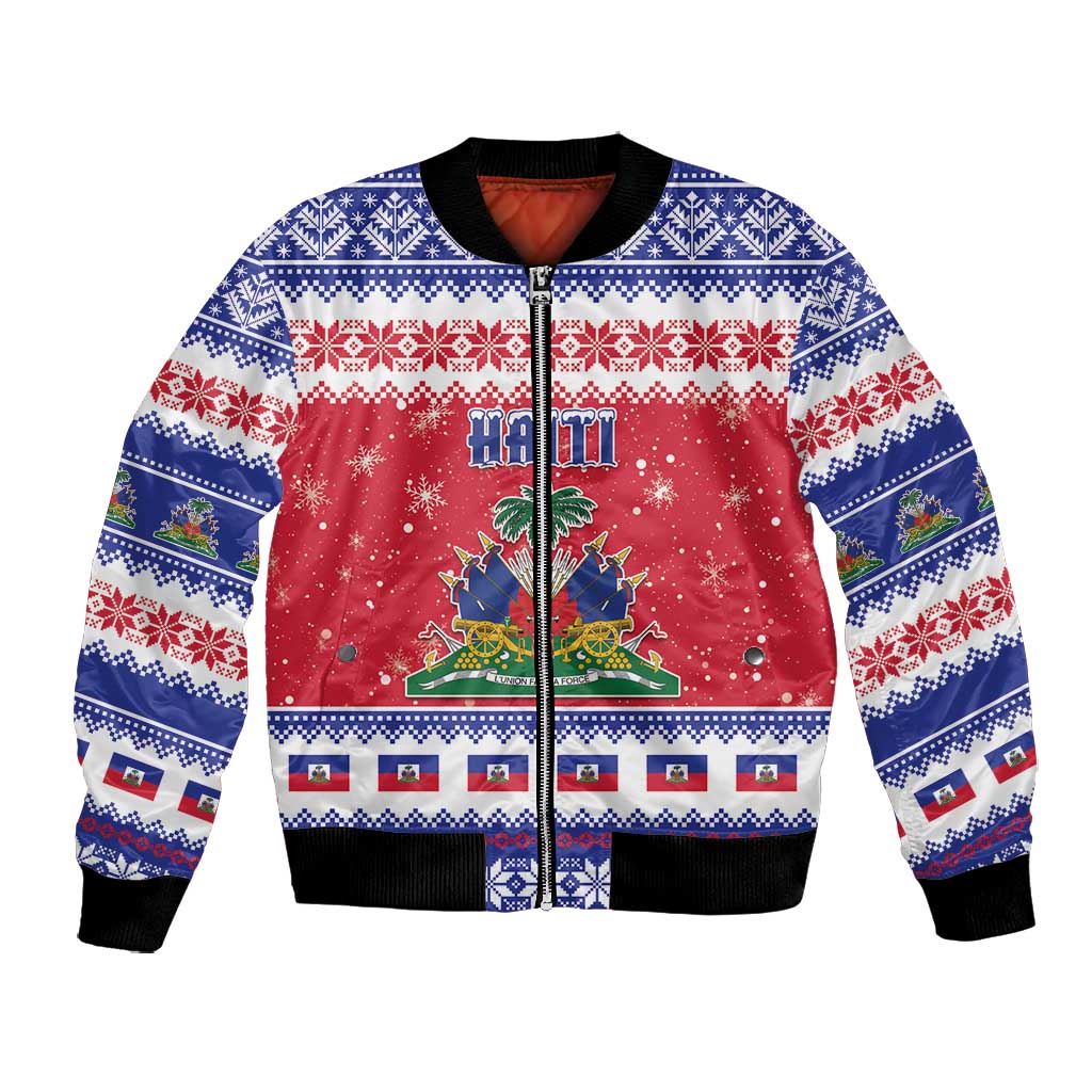 Afro Haiti Christmas Bomber Jacket Coat Of Arms Jwaye Nwel - African Pride
