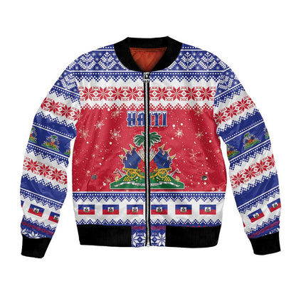 Afro Haiti Christmas Bomber Jacket Coat Of Arms Jwaye Nwel - African Pride