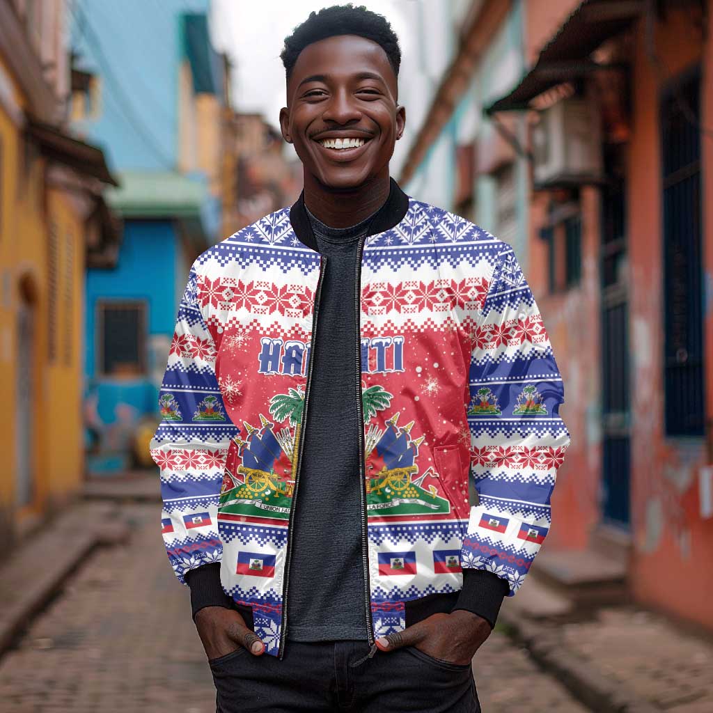 Afro Haiti Christmas Bomber Jacket Coat Of Arms Jwaye Nwel - African Pride