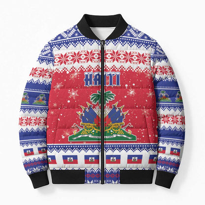 Afro Haiti Christmas Bomber Puffer Jacket Coat Of Arms Jwaye Nwel