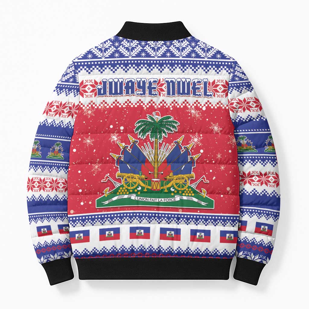 Afro Haiti Christmas Bomber Puffer Jacket Coat Of Arms Jwaye Nwel
