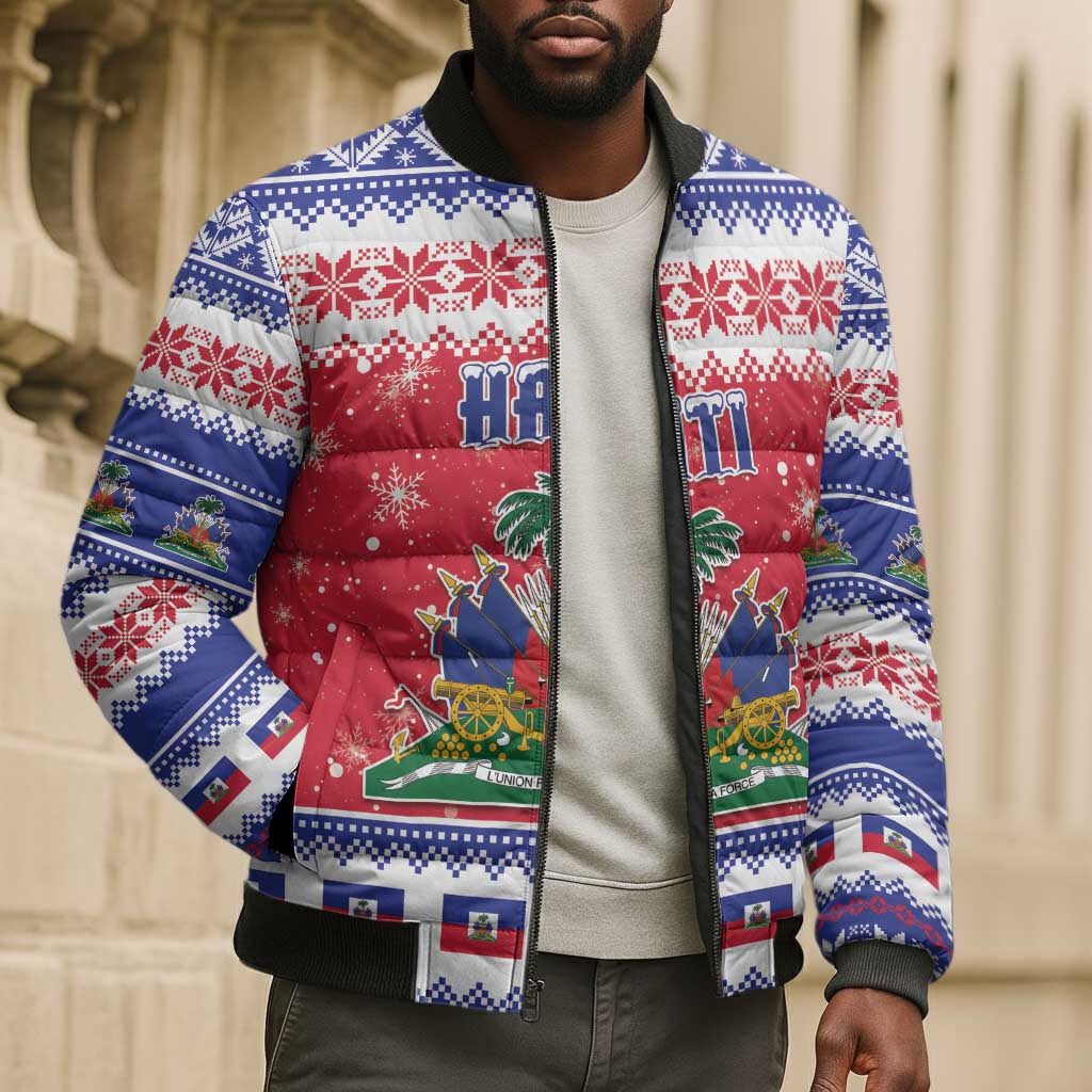 Afro Haiti Christmas Bomber Puffer Jacket Coat Of Arms Jwaye Nwel
