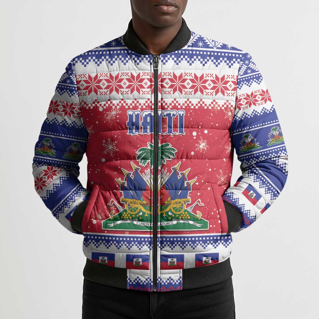 Afro Haiti Christmas Bomber Puffer Jacket Coat Of Arms Jwaye Nwel
