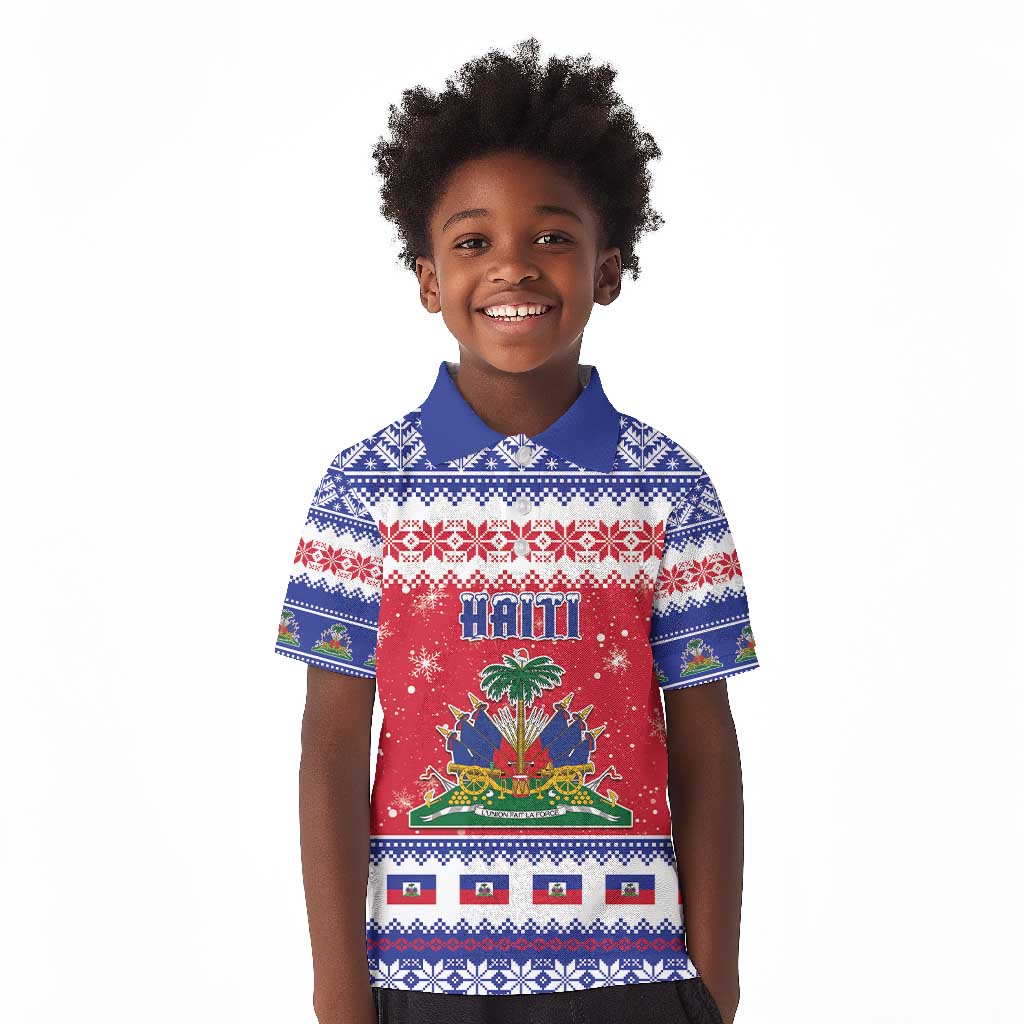 Afro Haiti Christmas Kid Polo Shirt Coat Of Arms Jwaye Nwel - African Pride