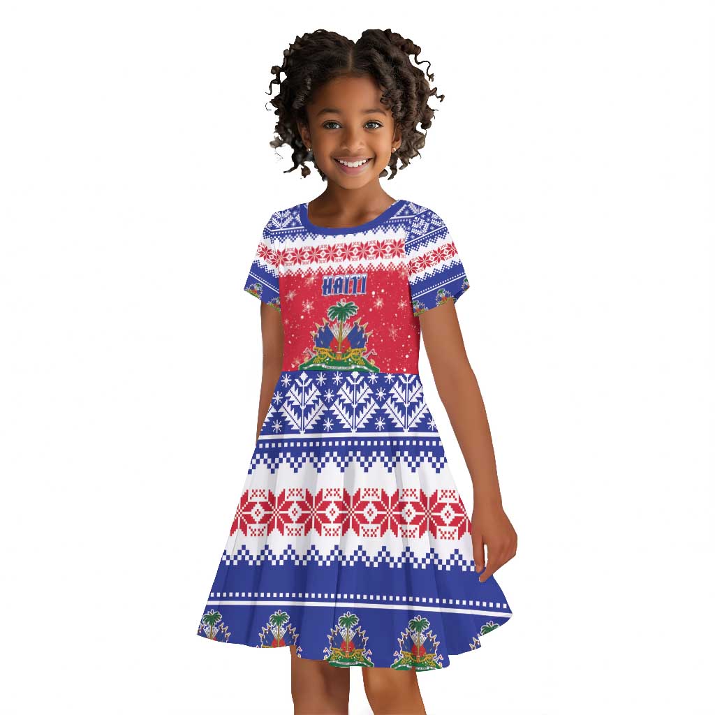 Afro Haiti Christmas Kid Short Sleeve Dress Coat Of Arms Jwaye Nwel - African Pride