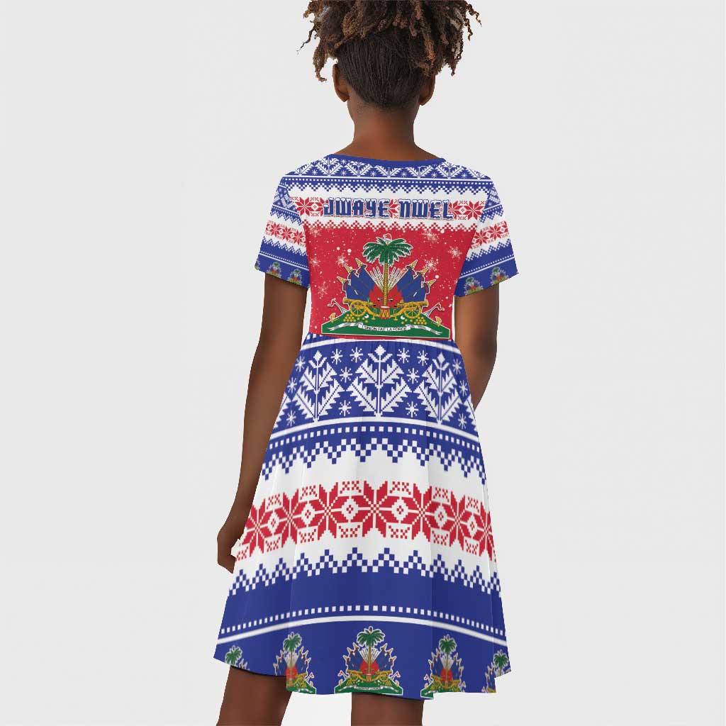 Afro Haiti Christmas Kid Short Sleeve Dress Coat Of Arms Jwaye Nwel - African Pride