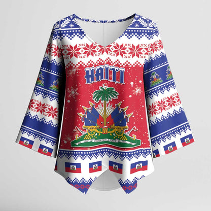 Afro Haiti Christmas Kimono Sleeve Blouse Coat Of Arms Jwaye Nwel