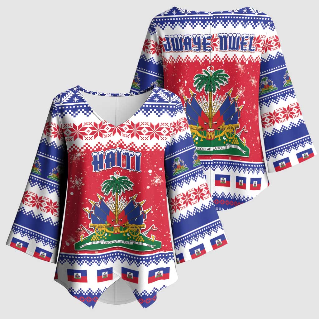 Afro Haiti Christmas Kimono Sleeve Blouse Coat Of Arms Jwaye Nwel