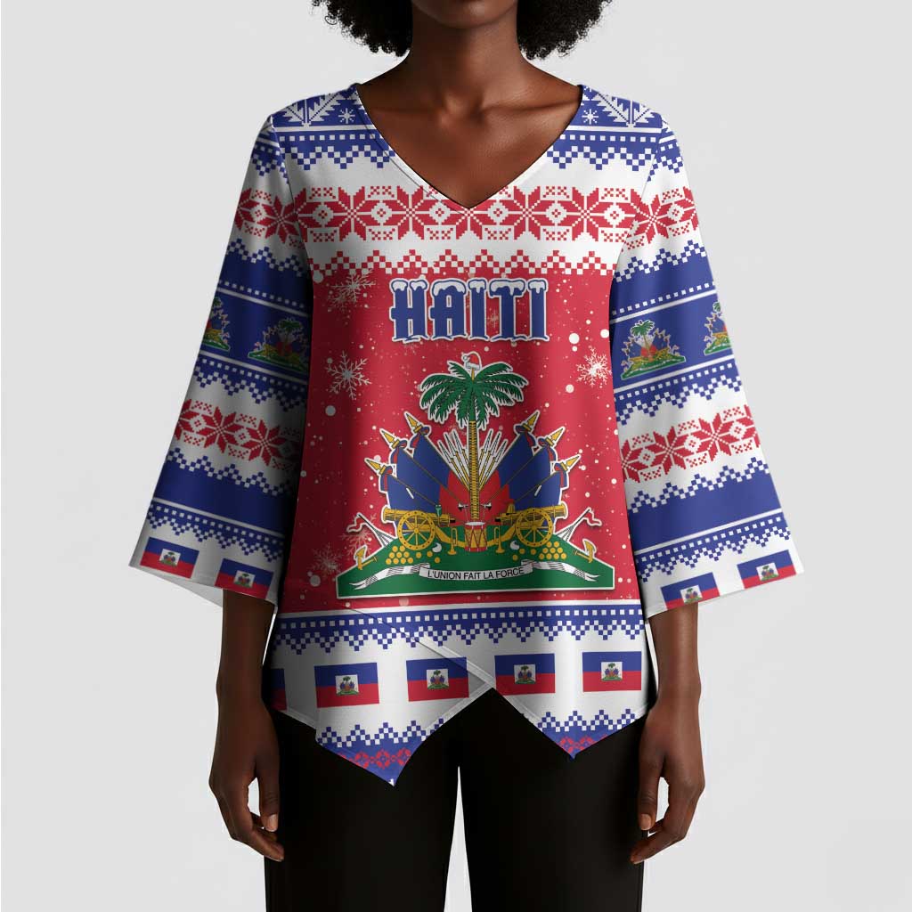 Afro Haiti Christmas Kimono Sleeve Blouse Coat Of Arms Jwaye Nwel