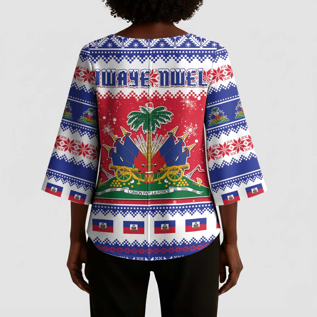 Afro Haiti Christmas Kimono Sleeve Blouse Coat Of Arms Jwaye Nwel