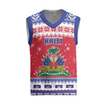 Afro Haiti Christmas Knitted V-Neck Vest Coat Of Arms Jwaye Nwel - African Pride