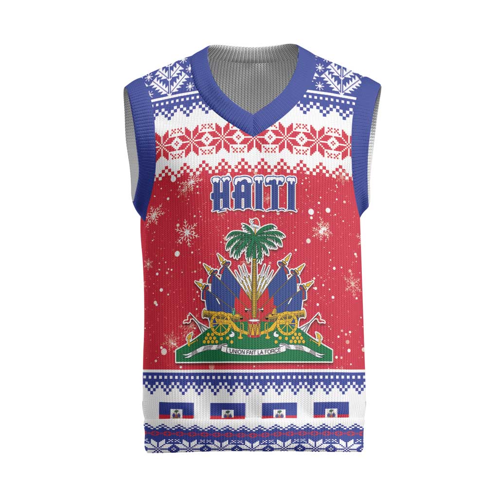 Afro Haiti Christmas Knitted V-Neck Vest Coat Of Arms Jwaye Nwel - African Pride