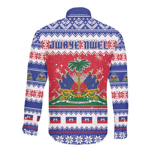 Afro Haiti Christmas Long Sleeve Button Shirt Coat Of Arms Jwaye Nwel - African Pride