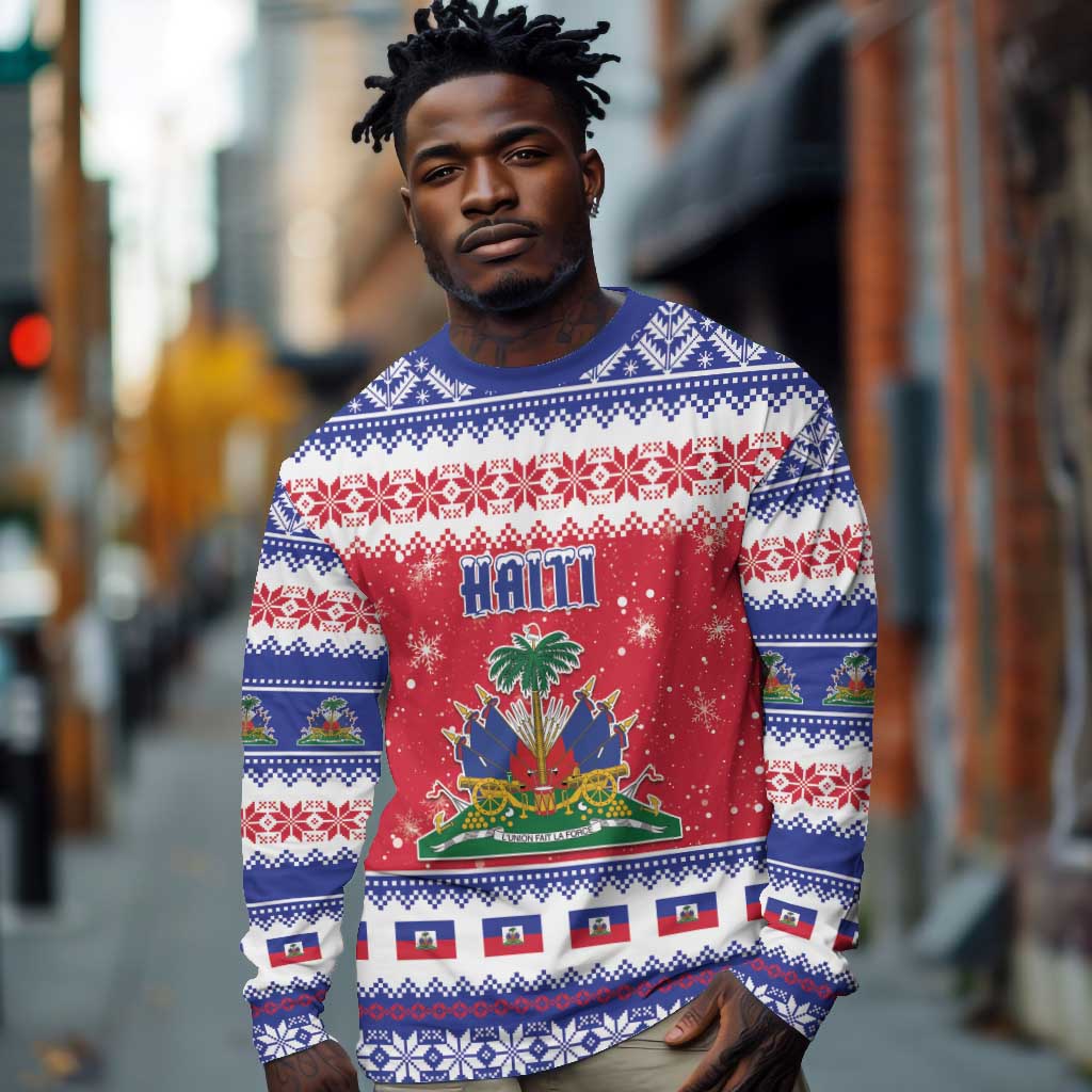 Afro Haiti Christmas Long Sleeve Shirt Coat Of Arms Jwaye Nwel - African Pride