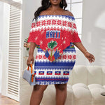 Afro Haiti Christmas Off Shoulder Short Dress Coat Of Arms Jwaye Nwel - African Pride