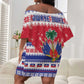 Afro Haiti Christmas Off Shoulder Short Dress Coat Of Arms Jwaye Nwel - African Pride