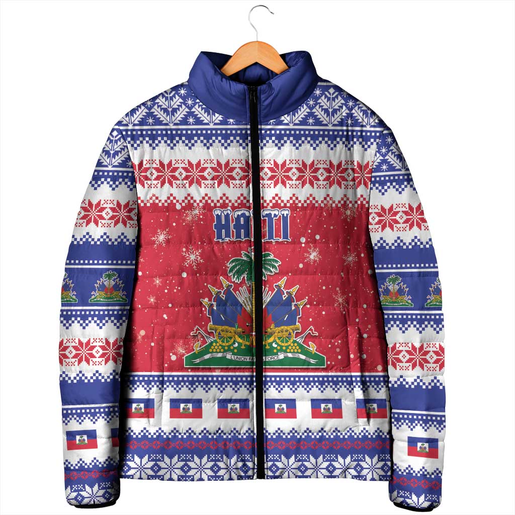 Afro Haiti Christmas Padded Jacket Coat Of Arms Jwaye Nwel