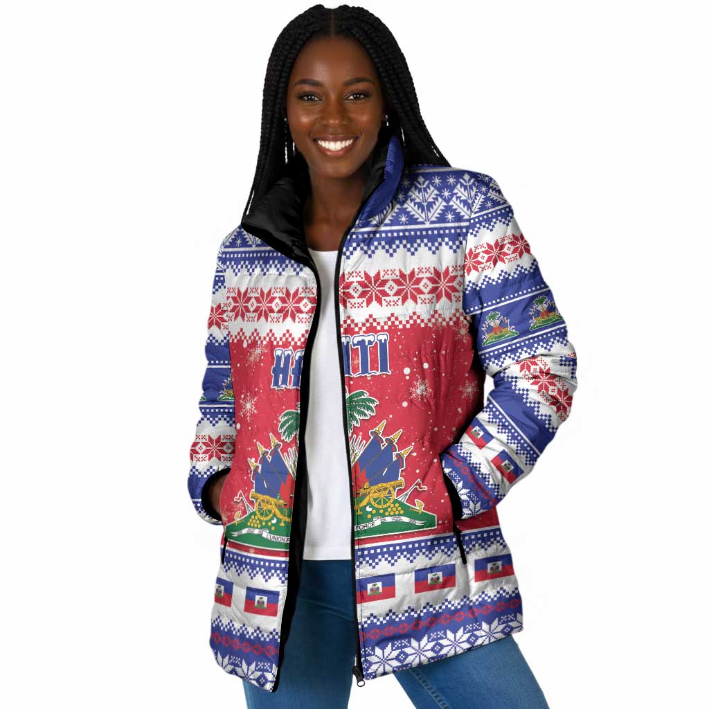 Afro Haiti Christmas Padded Jacket Coat Of Arms Jwaye Nwel