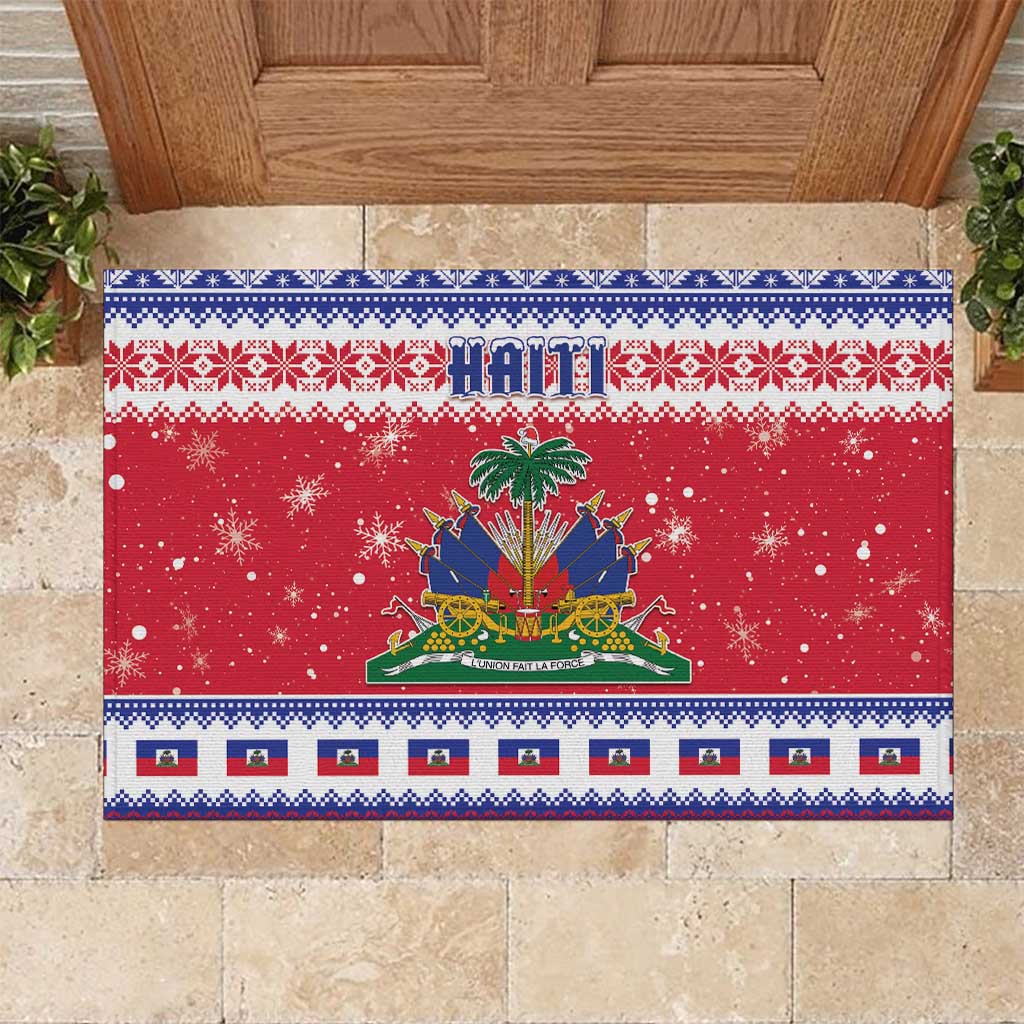 Afro Haiti Christmas Rubber Doormat Coat Of Arms Jwaye Nwel - African Pride