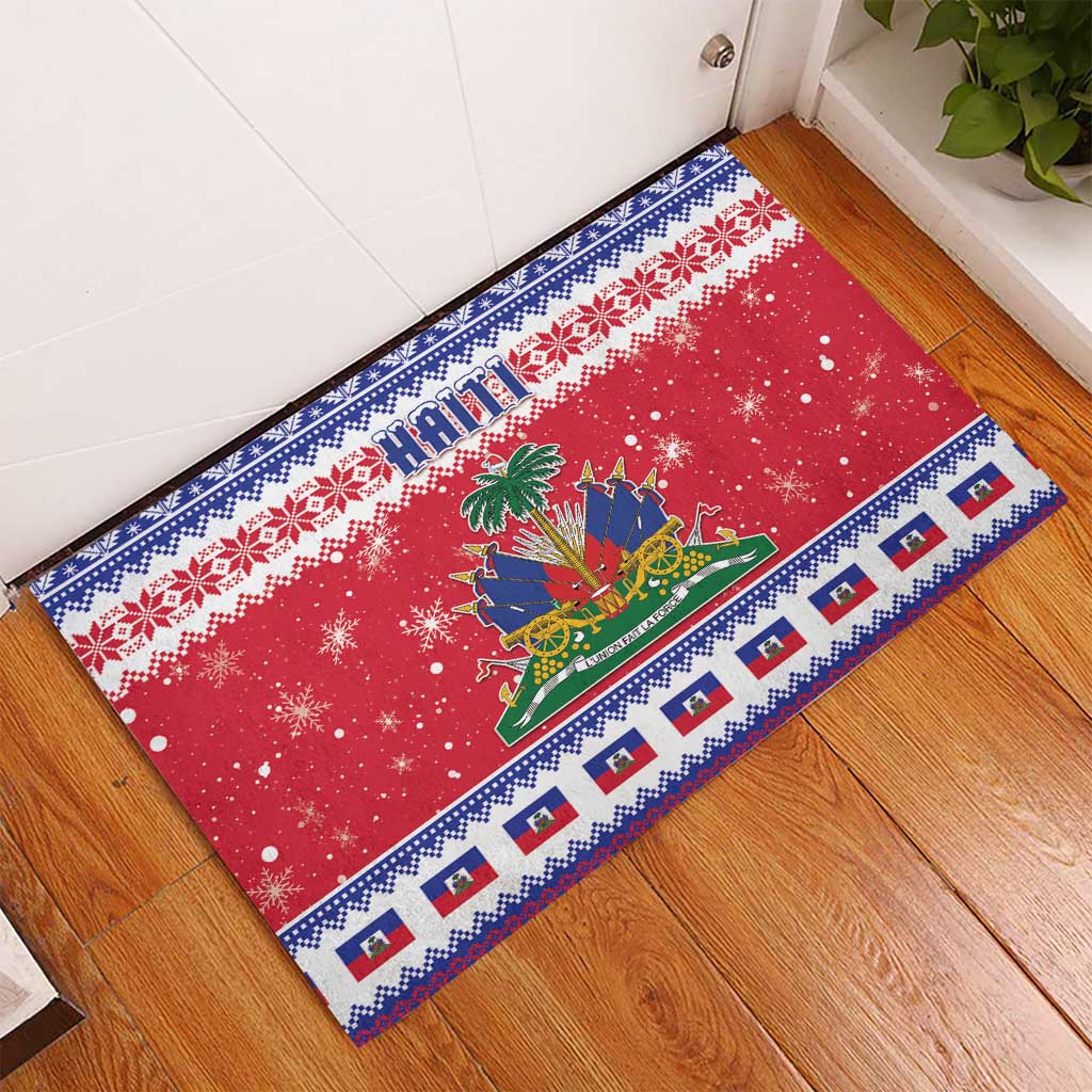 Afro Haiti Christmas Rubber Doormat Coat Of Arms Jwaye Nwel - African Pride