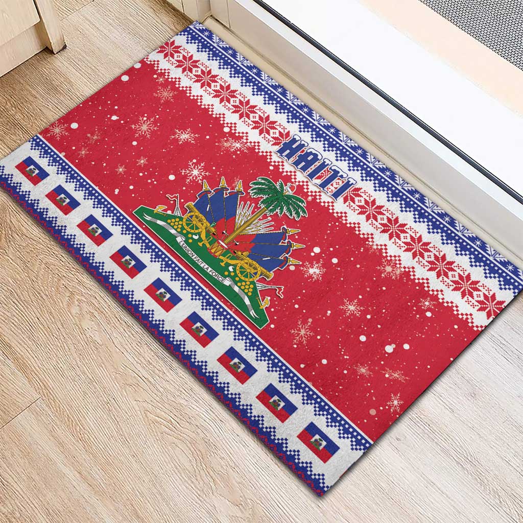 Afro Haiti Christmas Rubber Doormat Coat Of Arms Jwaye Nwel - African Pride