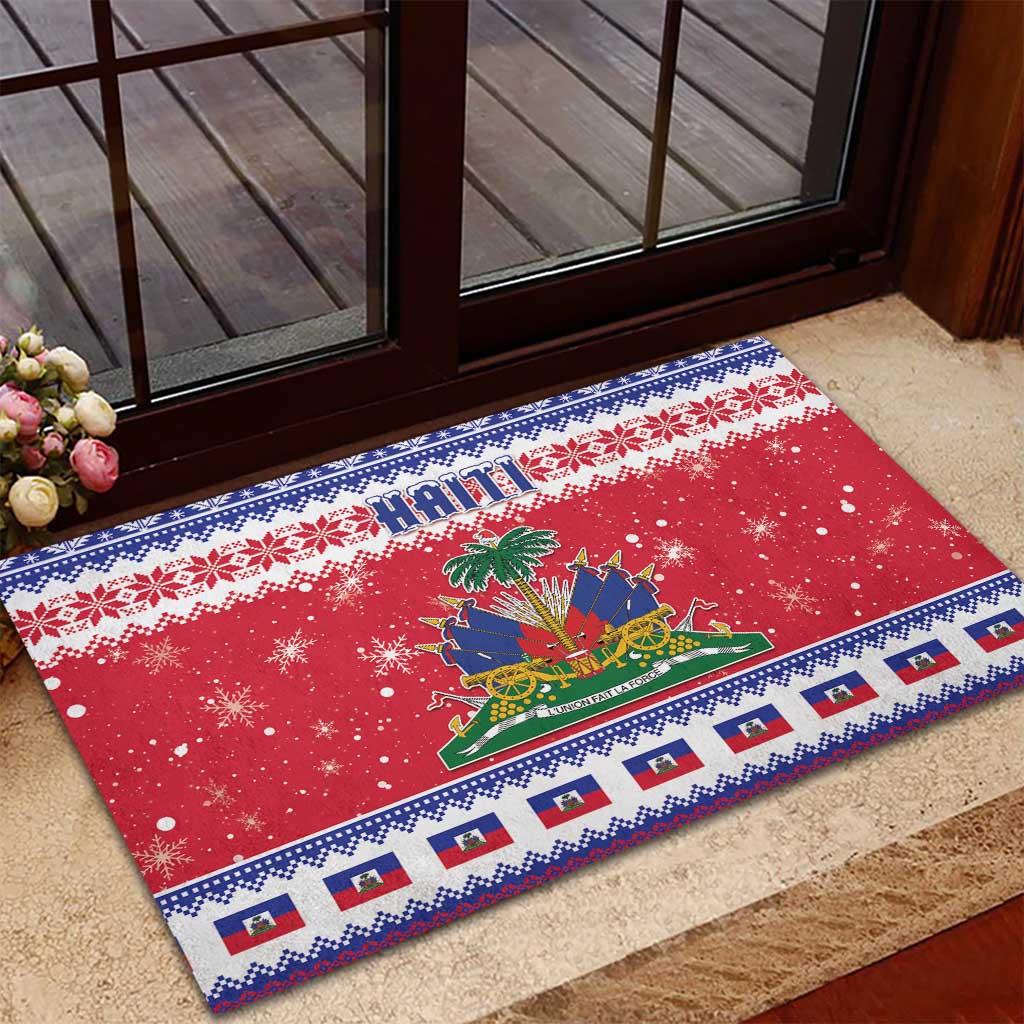 Afro Haiti Christmas Rubber Doormat Coat Of Arms Jwaye Nwel - African Pride