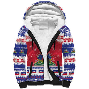 Afro Haiti Christmas Sherpa Hoodie Coat Of Arms Jwaye Nwel - African Pride