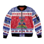 Afro Haiti Christmas Sleeve Zip Bomber Jacket Coat Of Arms Jwaye Nwel - African Pride