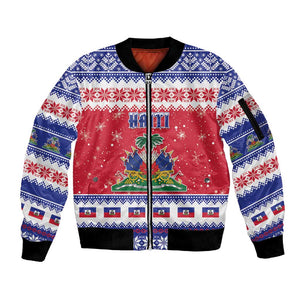 Afro Haiti Christmas Sleeve Zip Bomber Jacket Coat Of Arms Jwaye Nwel - African Pride