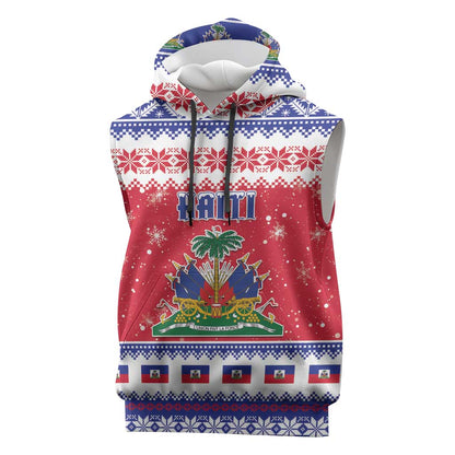 Afro Haiti Christmas Sleeveless Hoodie Coat Of Arms Jwaye Nwel - African Pride