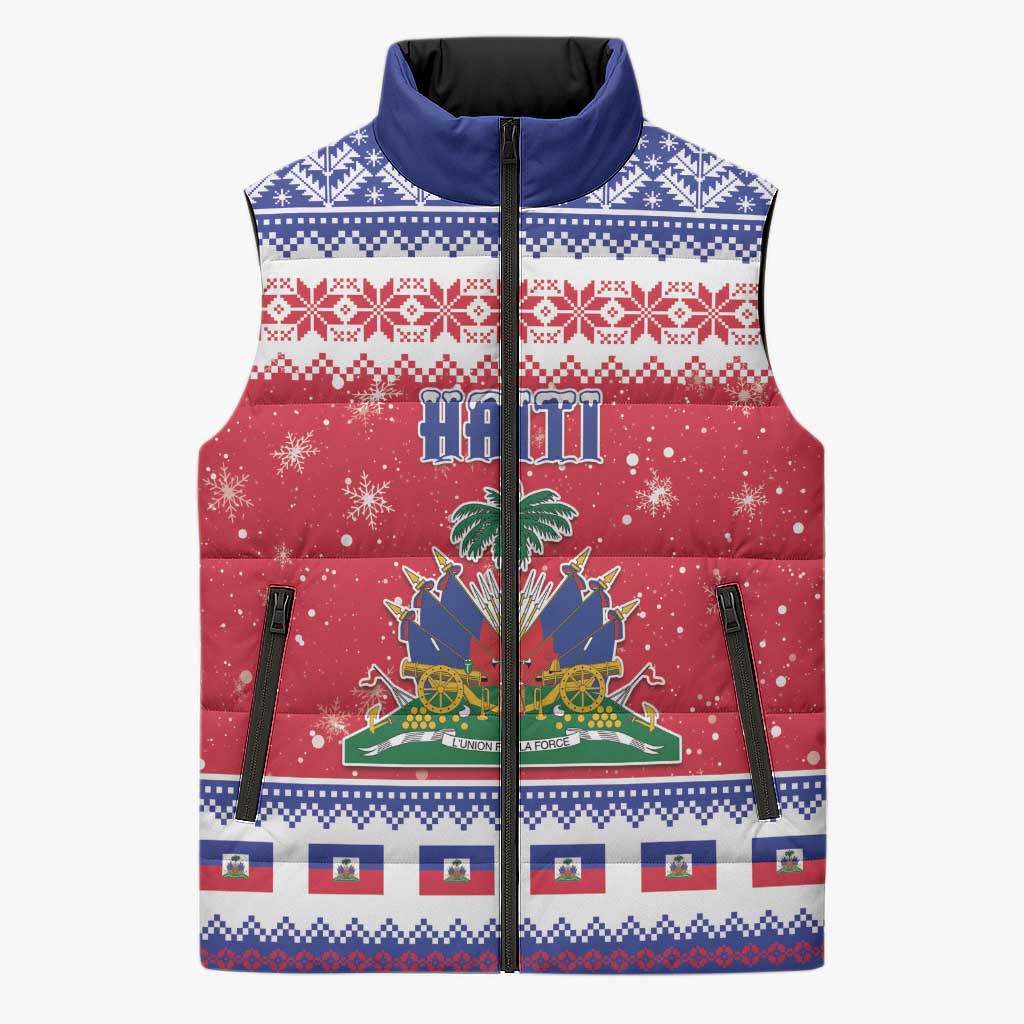 Afro Haiti Christmas Sleeveless Puffer Jacket Coat Of Arms Jwaye Nwel