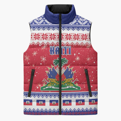 Afro Haiti Christmas Sleeveless Puffer Jacket Coat Of Arms Jwaye Nwel