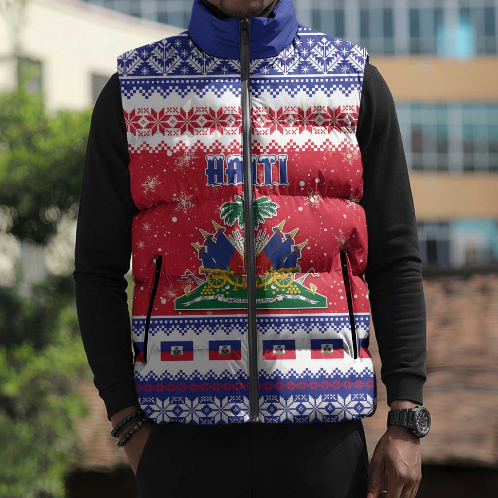 Afro Haiti Christmas Sleeveless Puffer Jacket Coat Of Arms Jwaye Nwel