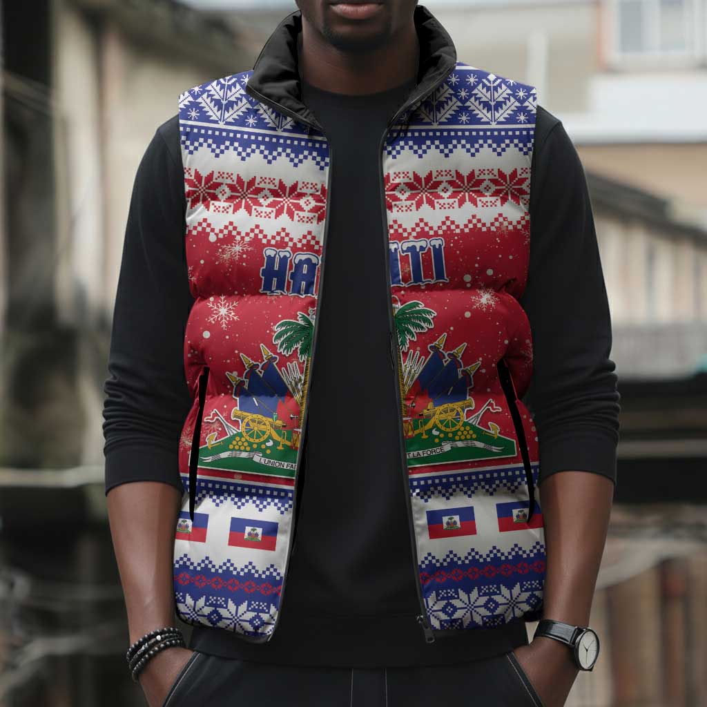 Afro Haiti Christmas Sleeveless Puffer Jacket Coat Of Arms Jwaye Nwel