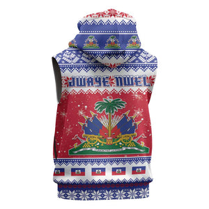 Afro Haiti Christmas Sleeveless Zip Hoodie Coat Of Arms Jwaye Nwel - African Pride