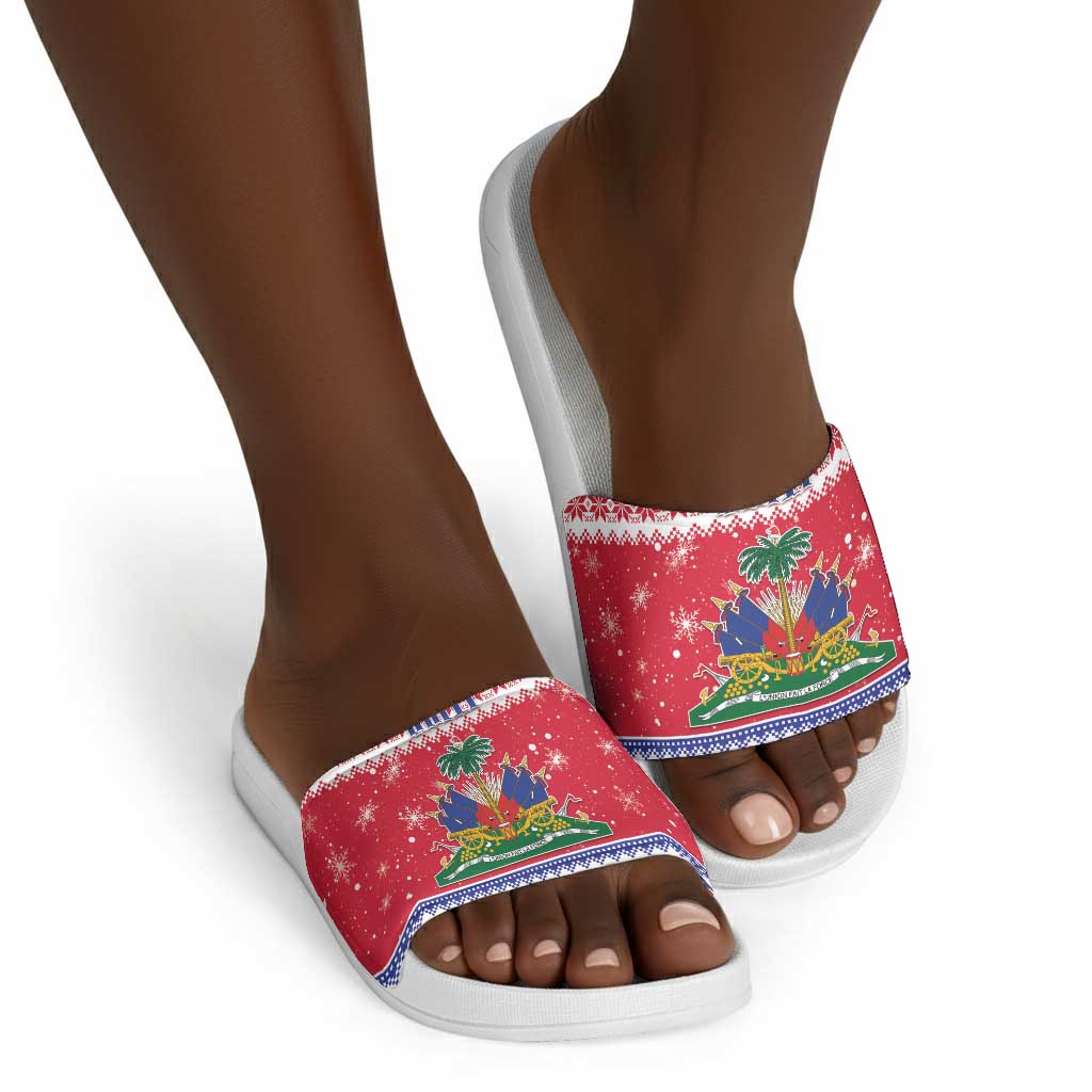 Afro Haiti Christmas Slide Sandals Coat Of Arms Jwaye Nwel