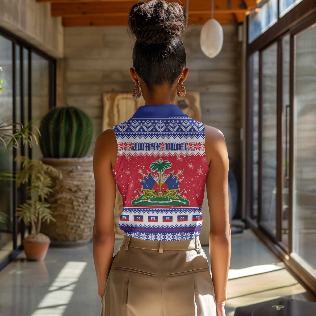 Afro Haiti Christmas Women Sleeveless Polo Shirt Coat Of Arms Jwaye Nwel - African Pride