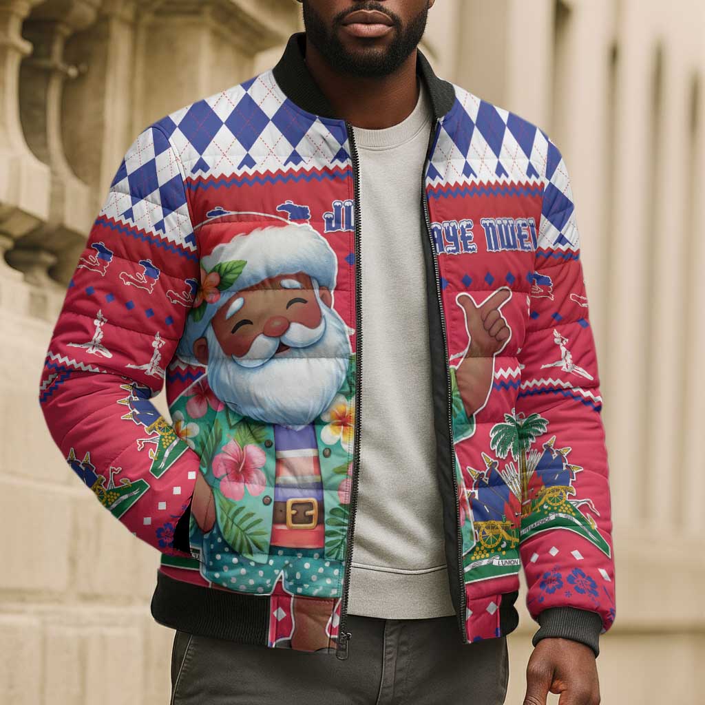 Afro Haiti Christmas Bomber Puffer Jacket Haitian Santa Jwaye Nwel