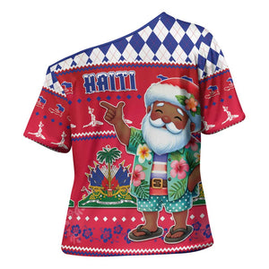 Afro Haiti Christmas Cross Shoulder Shirt Haitian Santa Jwaye Nwel