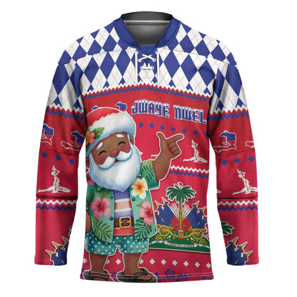 Afro Haiti Christmas Hockey Jersey Haitian Santa Jwaye Nwel