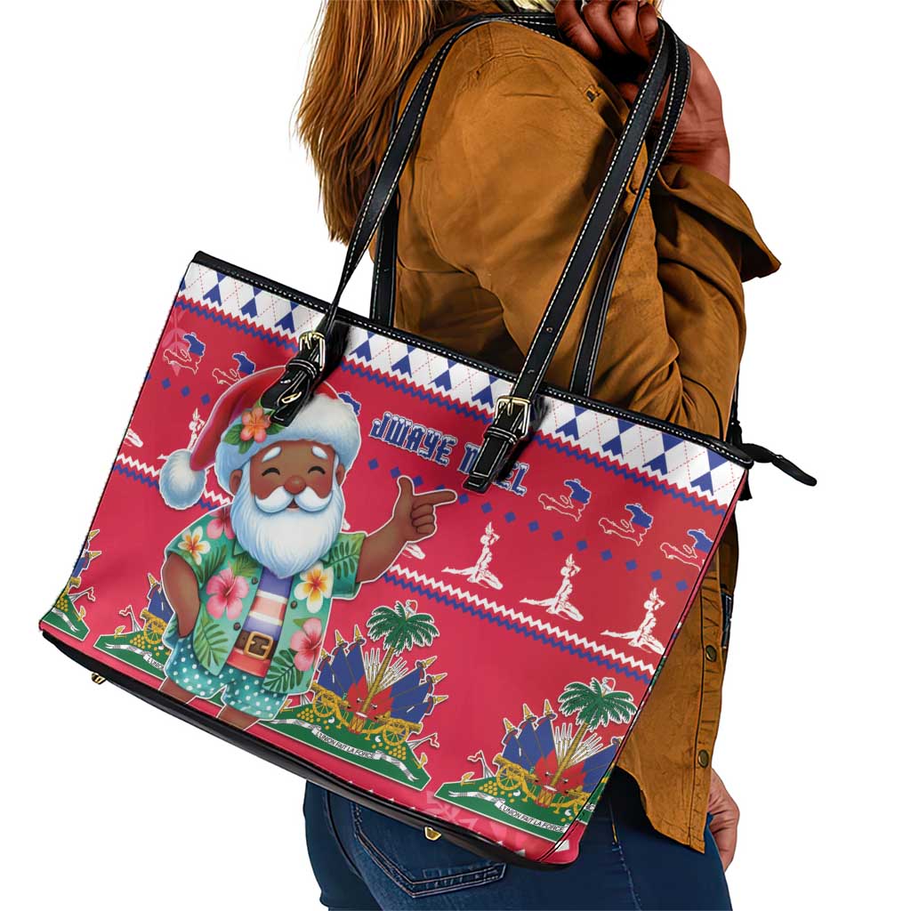 Afro Haiti Christmas Leather Tote Bag Haitian Santa Jwaye Nwel - African Pride