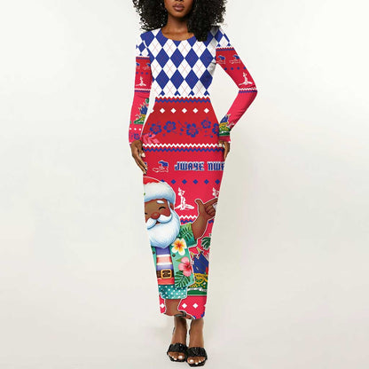 Afro Haiti Christmas Long Sleeve Bodycon Dress Haitian Santa Jwaye Nwel - African Pride