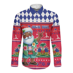 Afro Haiti Christmas Long Sleeve Button Shirt Haitian Santa Jwaye Nwel - African Pride