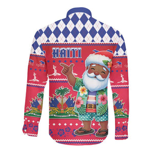 Afro Haiti Christmas Long Sleeve Button Shirt Haitian Santa Jwaye Nwel - African Pride
