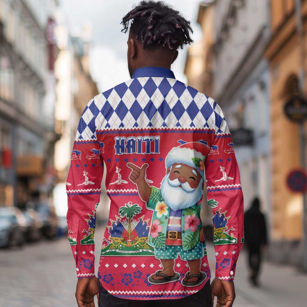 Afro Haiti Christmas Long Sleeve Button Shirt Haitian Santa Jwaye Nwel - African Pride